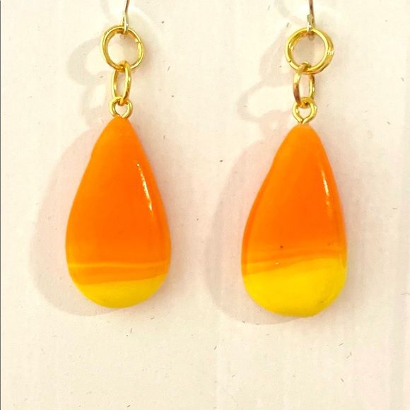 Cute Unique. CANDY CORN EARRINGS, Dangle Earrings, Handcrafted Polymer Clay - Picture 2 of 2